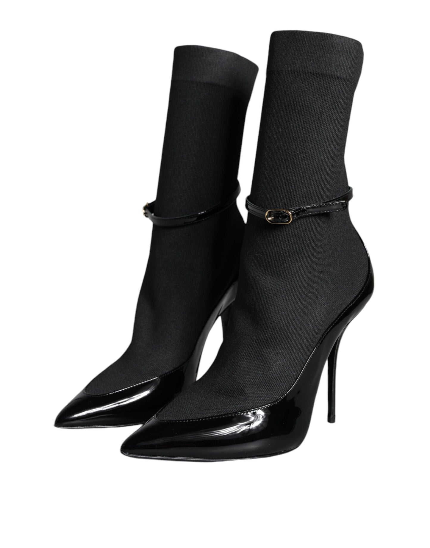 Black Leather Stilettos Booties Socks Shoes