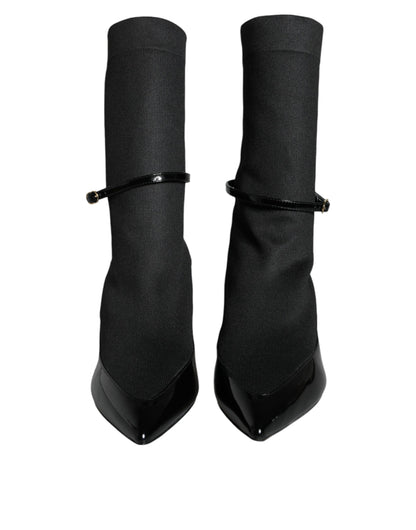 Black Leather Stilettos Booties Socks Shoes