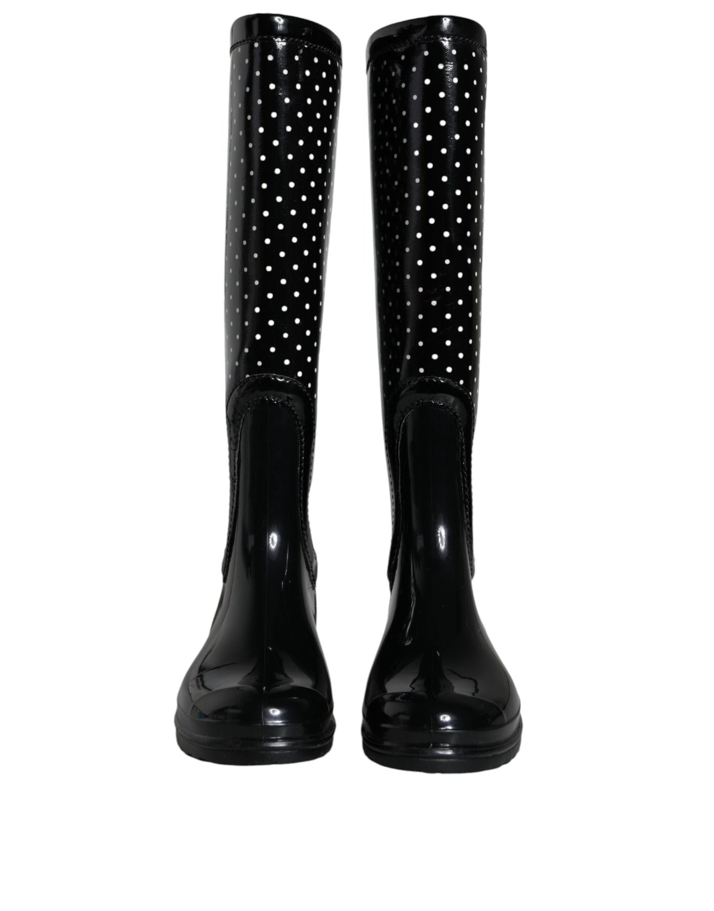 Black Polka Dot Rubber Knee High Boots Shoes