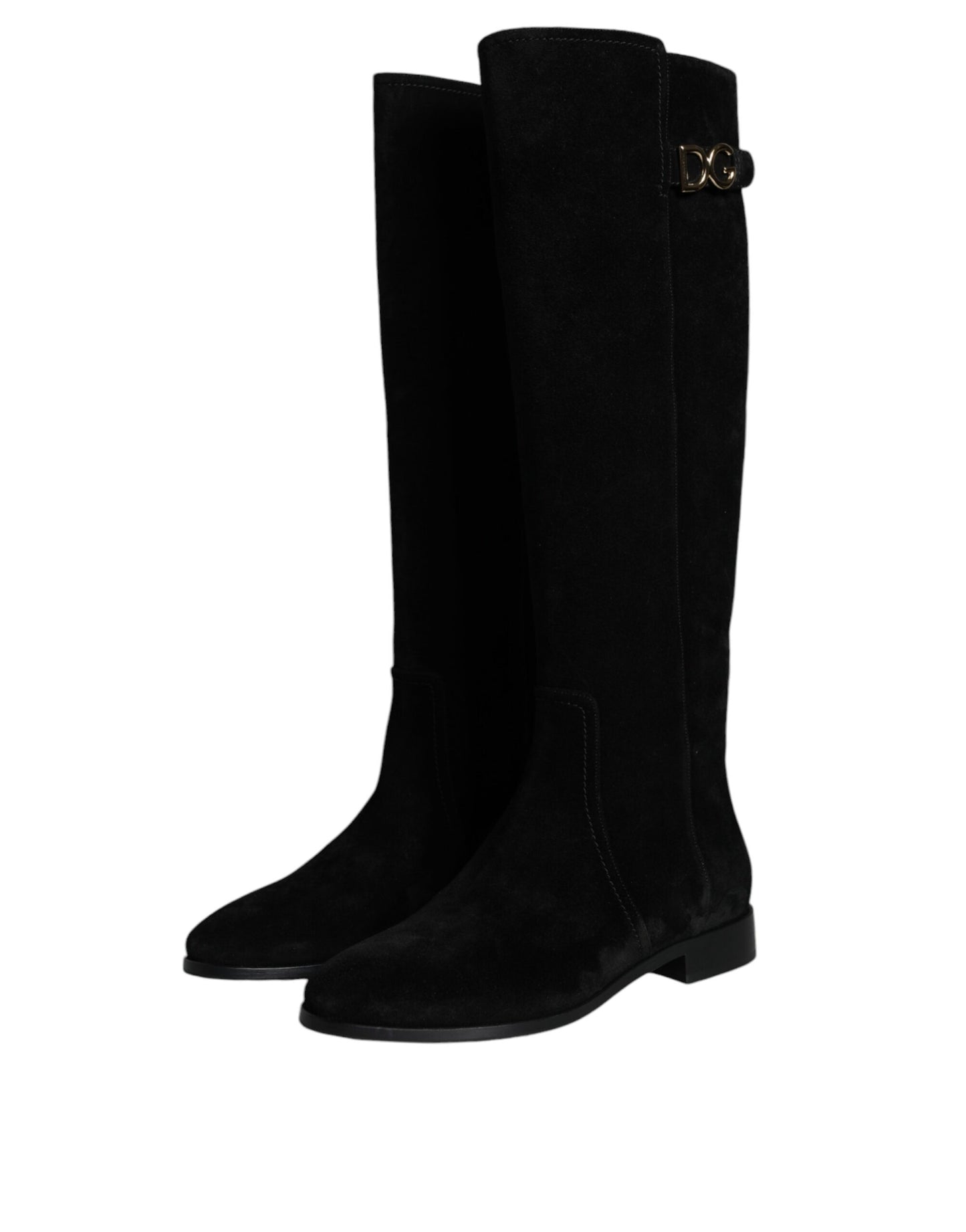 Black Suede Leather Knee High Boots Shoes