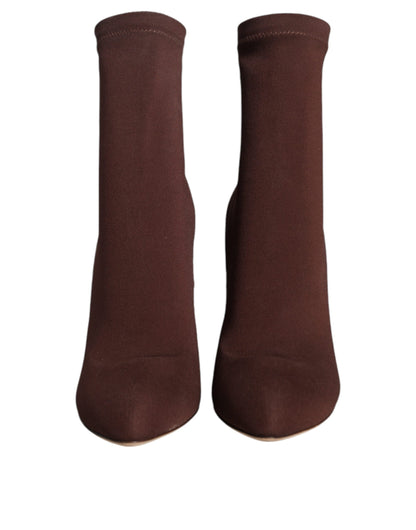 Brown Stiletto Heels Socks Ankle Boots Shoes