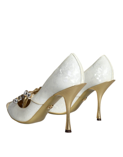 White Mary Jane Crystal Bow Pearl Pumps Shoes