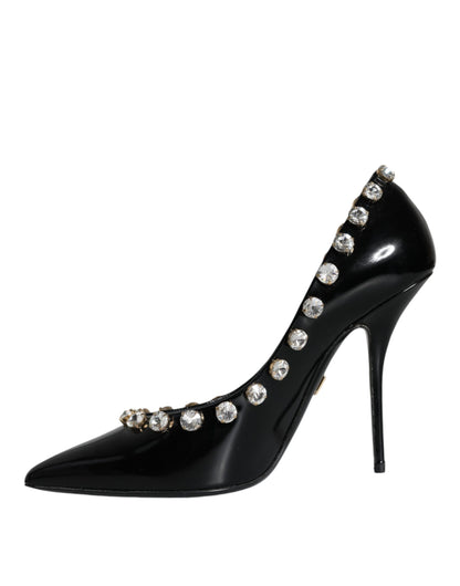 Black Crystals Leather High Heels Pumps Shoes