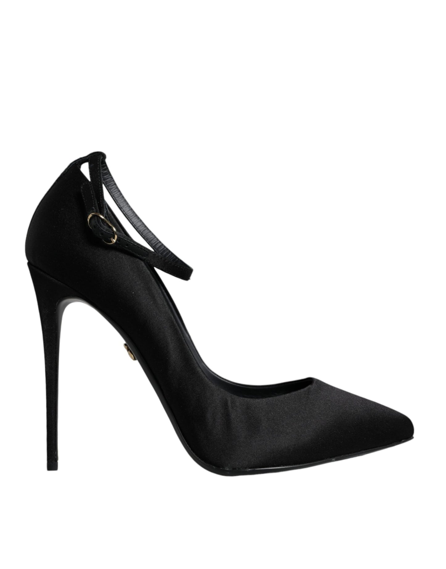 Black Satin Ankle Strap Heels Pumps Shoes