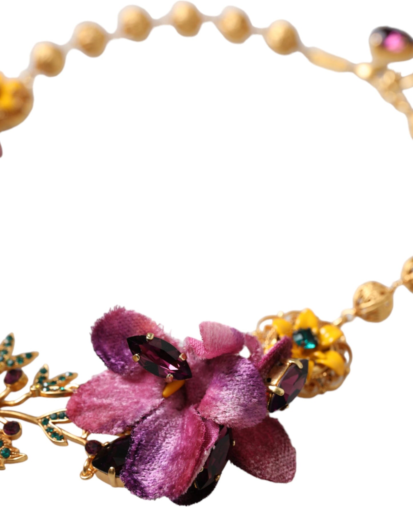 Gold Brass Mix Fiori Flowers Crystal Chain Necklace