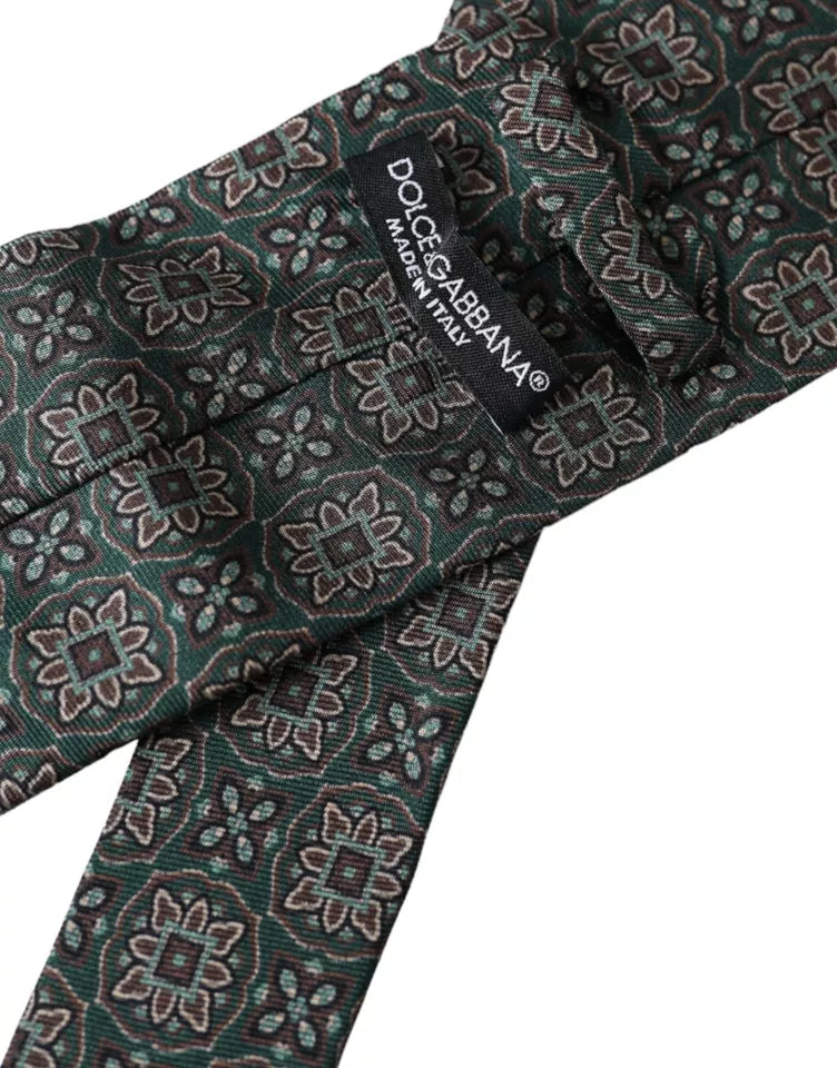 Green Patterned 100% Silk Adjustable Men Tie