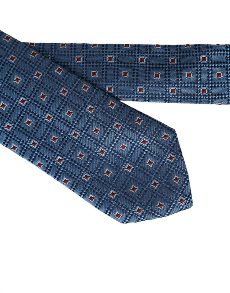 Blue Patterned 100% Silk Adjustable Men Tie