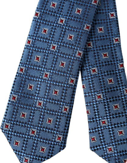 Blue Patterned 100% Silk Adjustable Men Tie