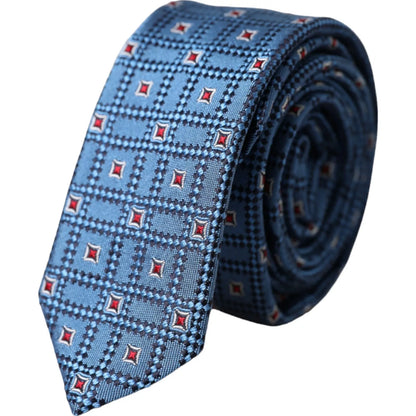 Blue Patterned 100% Silk Adjustable Men Tie