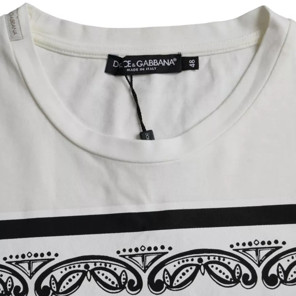 White Bandana Print Cotton Short Sleeves Men T-shirt