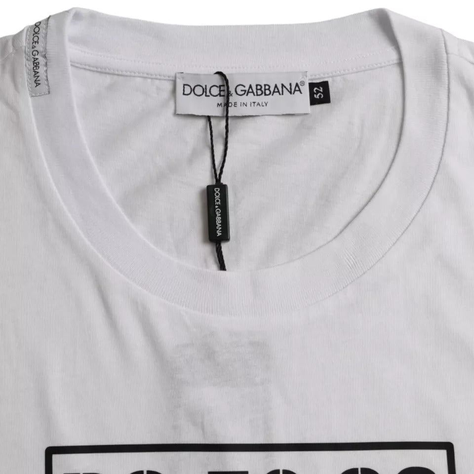 White Logo Round Neck Short Sleeves T-shirt