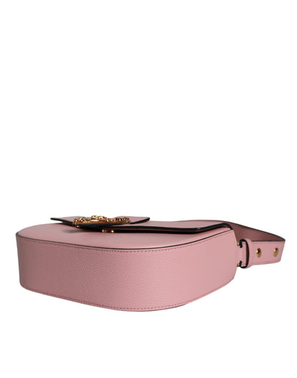 Pink Grainy Calf Leather Logo Crossbody Shoulder Bag