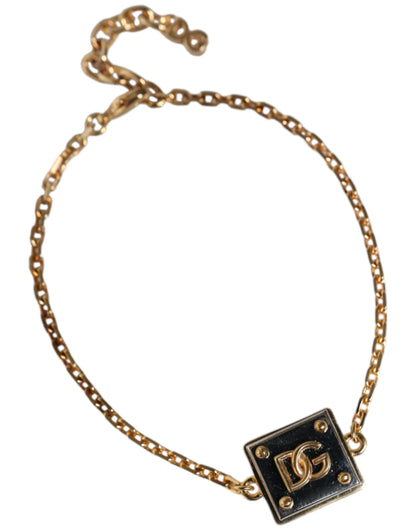 Gold Brass Chain Logo Sicily Pendant Necklace