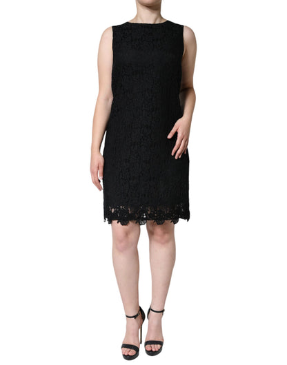 Black Floral Lace Sheath Sleeveless Mini Dress