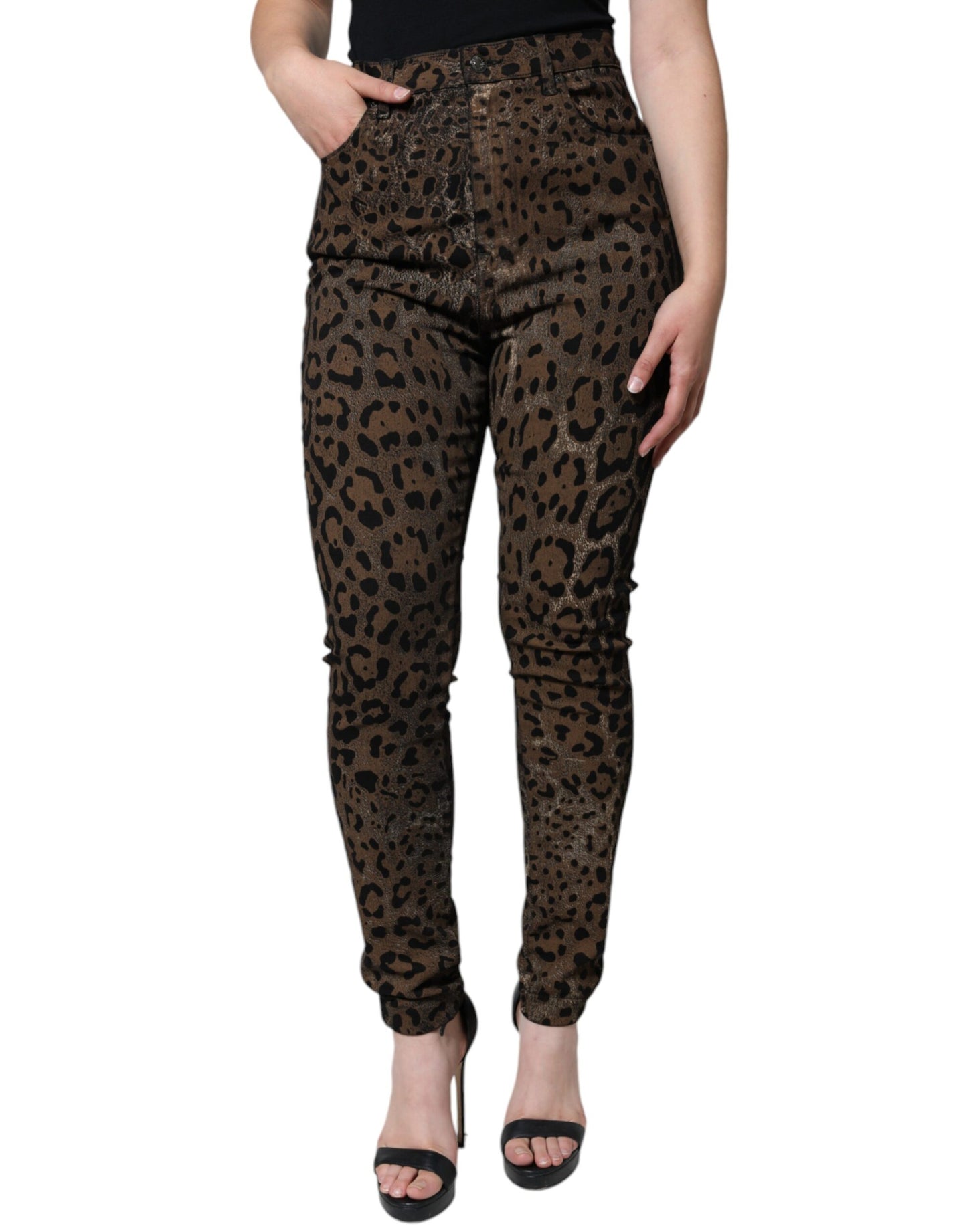 Brown Leopard Cotton Skinny Denim Jeans