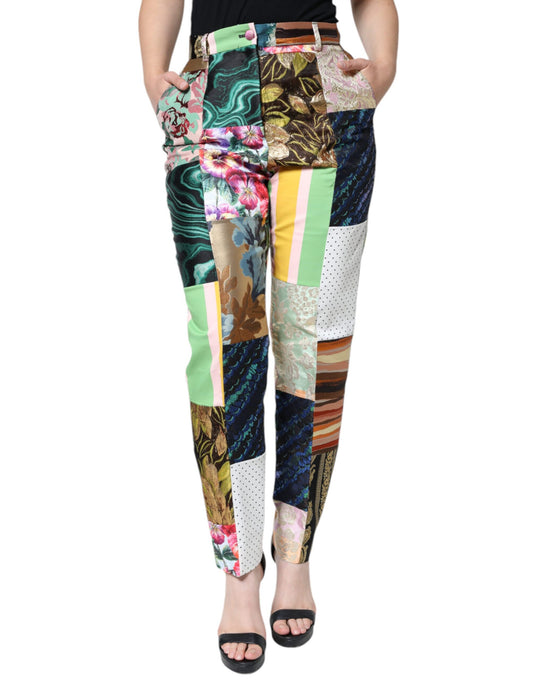 Multicolor Patchwork Jacquard High Waist Pants