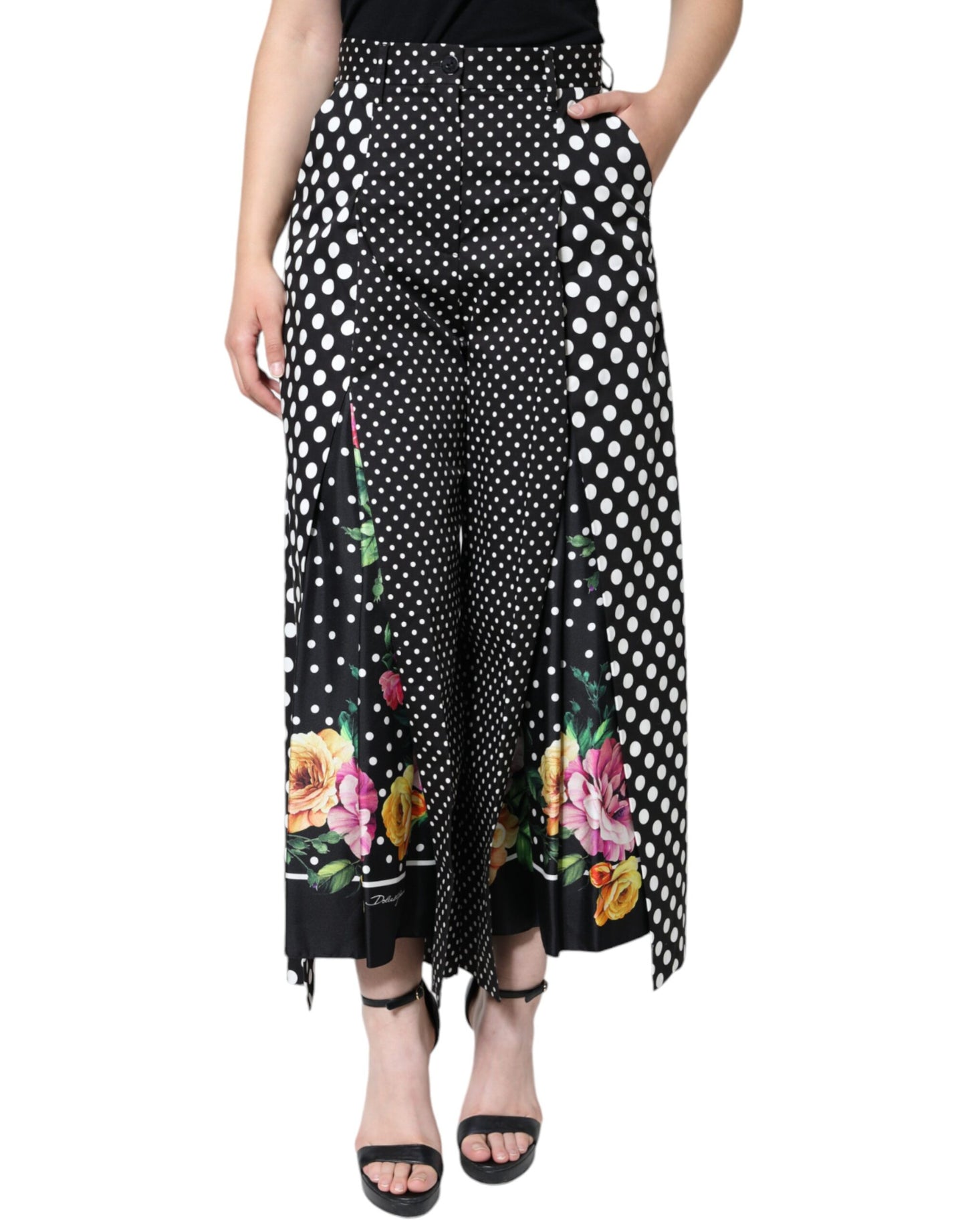 Black Patchwork High Waist Wide Leg Pants