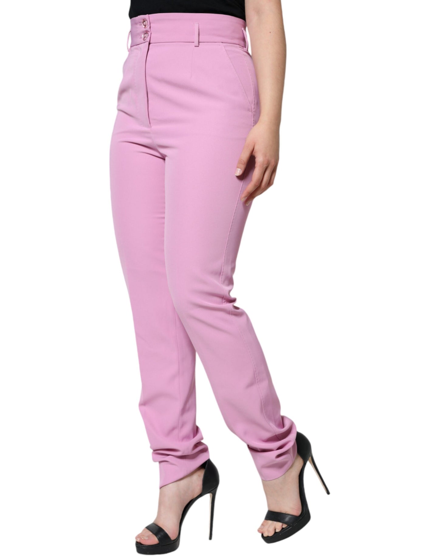 Pink Polyester High Waist Women Tapered Pants