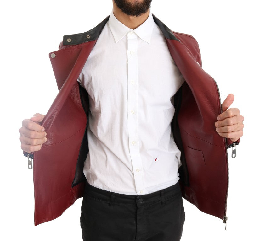 Radiant Red Leather Biker Motorcycle Jacket