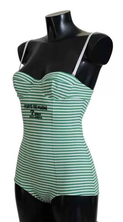 White Green Stripes One Piece Beachwear Swimwear