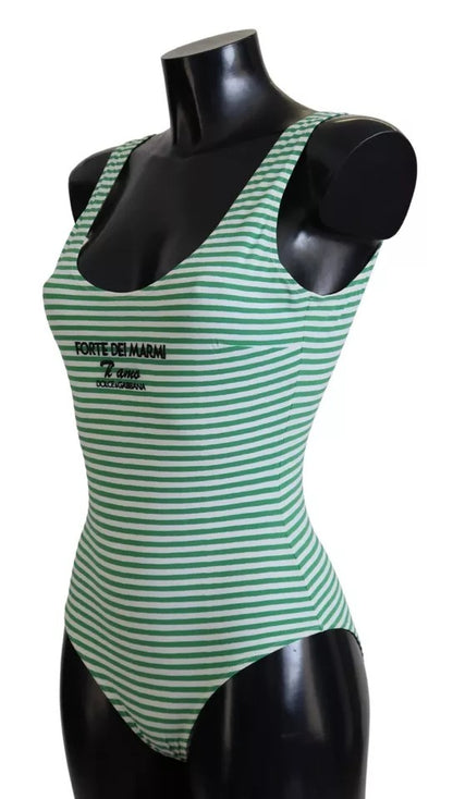 White Green Stripes One Piece Beachwear Swimwear