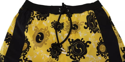 Yellow Black Printed Nylon Beachwear Shorts Swimwear