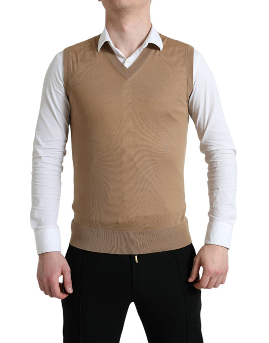 Elegant Sleeveless V-Neck Wool Sweater