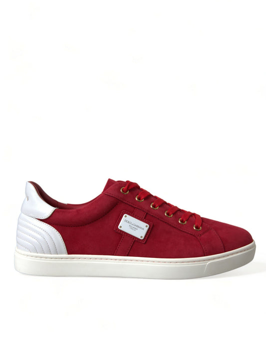 Elegant Red & White Leather Sneakers