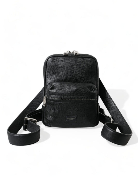 Chic Black Calf Leather Small Backpack