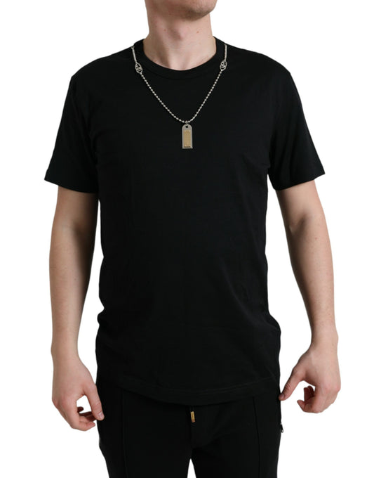 Sleek Cotton Round Neck T-Shirt with Chain Detail