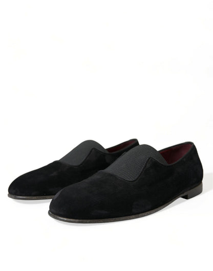 Elegant Black Velor Loafers for the Discerning Gentleman