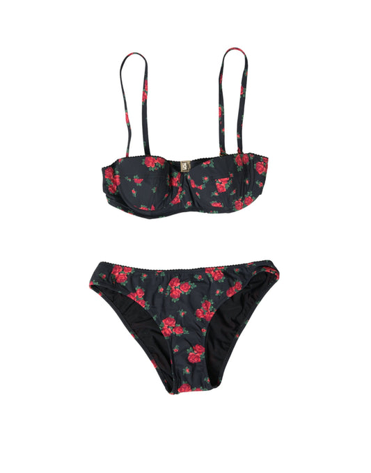 Black Red Roses Two Piece Swimwear Bikini