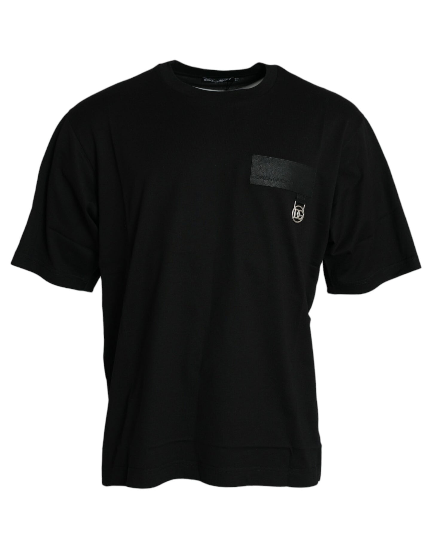 Black Logo Patch Cotton Crew Neck T-shirt