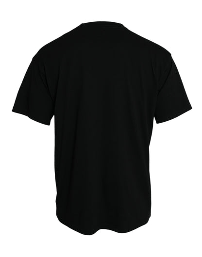 Black Cotton Logo Print Crew Neck Short Sleeves T-shirt