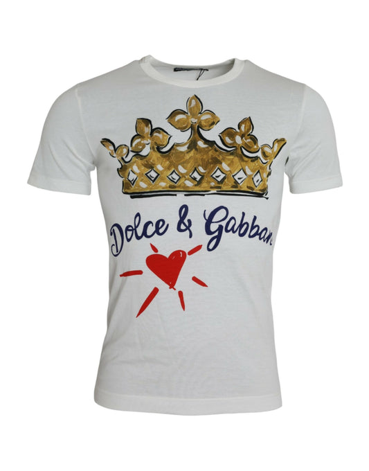 White Gold Crown Print Cotton Crew Neck T-shirt