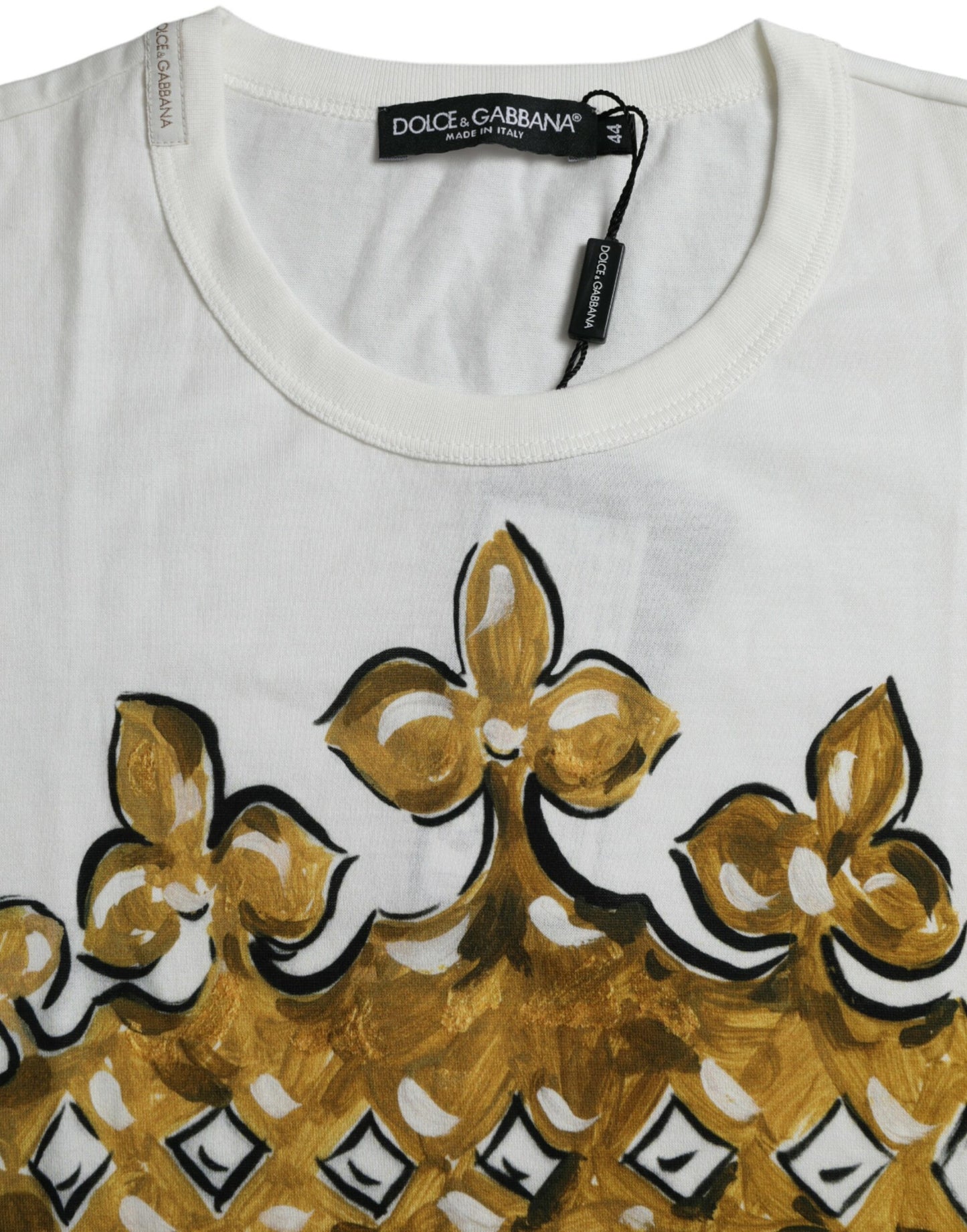 White Gold Crown Print Cotton Crew Neck T-shirt