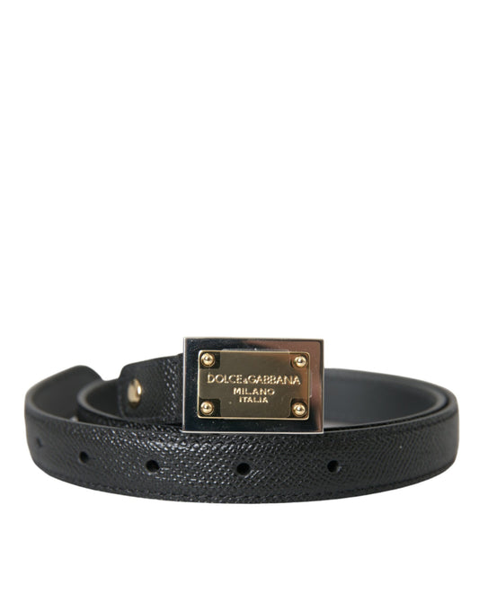 Black Leather Gold Square Metal Buckle Belt