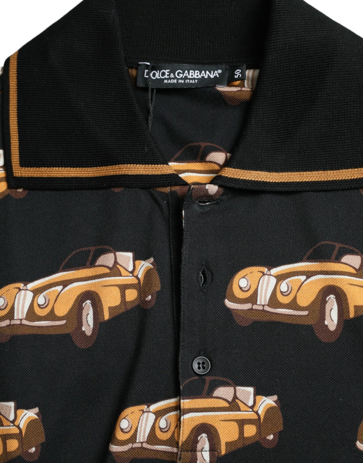 Black Car Print Short Sleeve Polo T-shirt