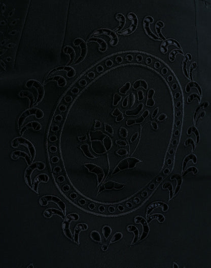 Black Floral Lace Bodycon Midi Dress