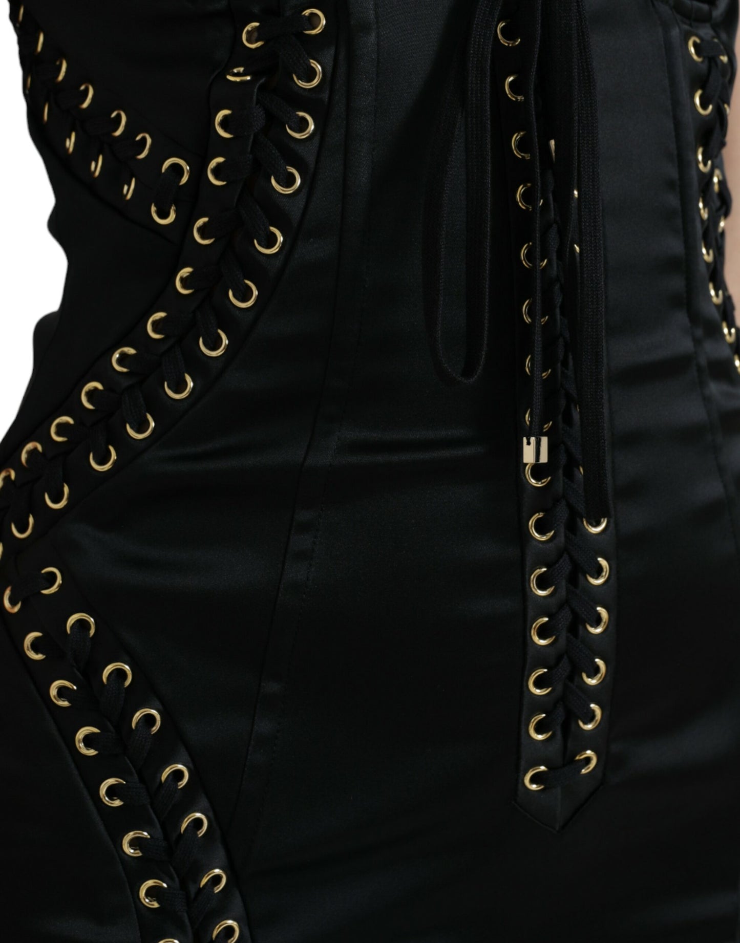 Elegant Black Lace-Up Midi Bodycon Dress