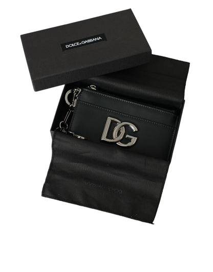 Black Calfskin Leather DG Logo Card Holder Wallet Men
