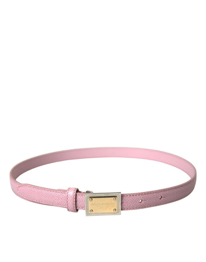 Pink Leather Gold Square Metal Buckle Belt