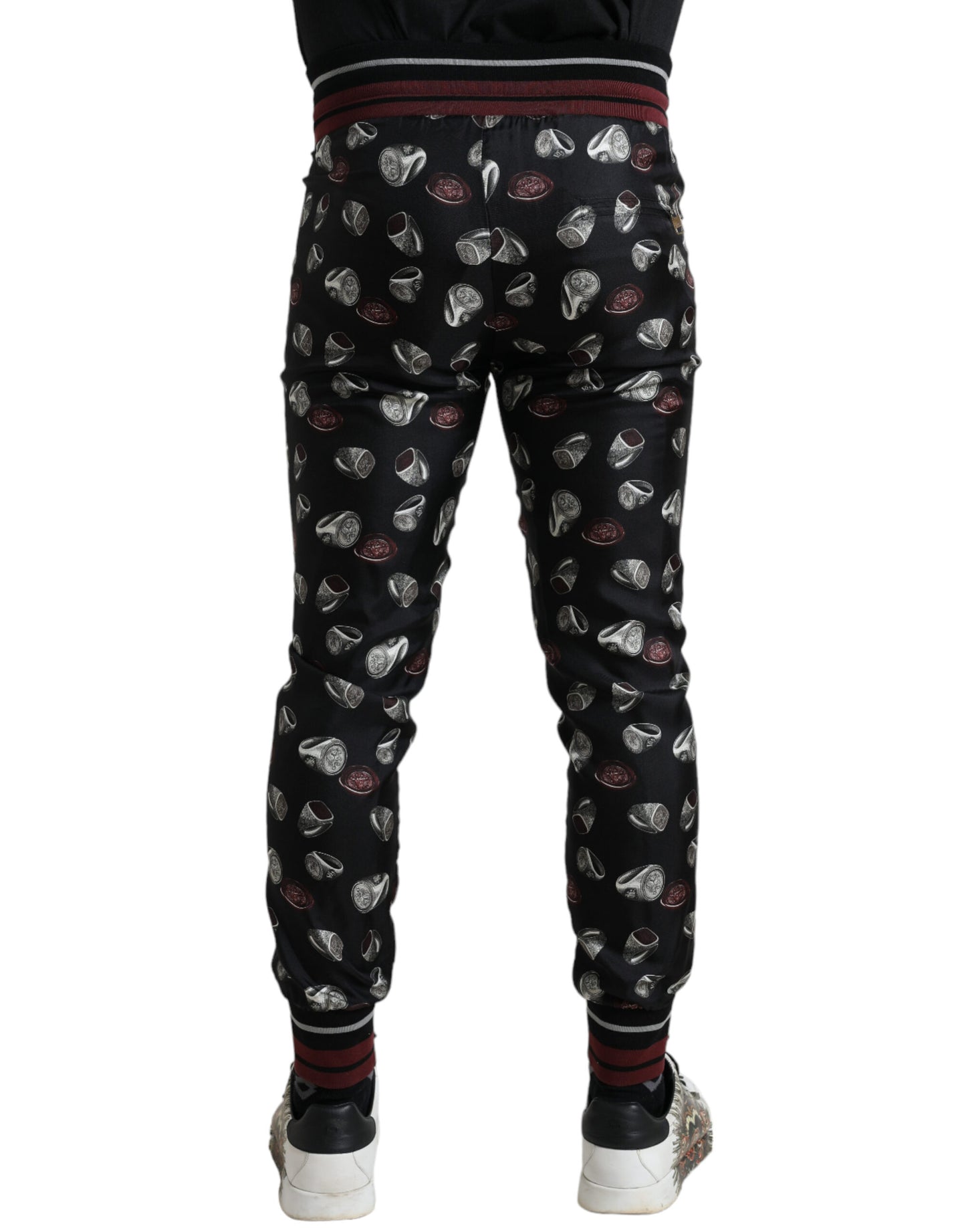 Elegant Silk Jogging Trousers with Ring Print
