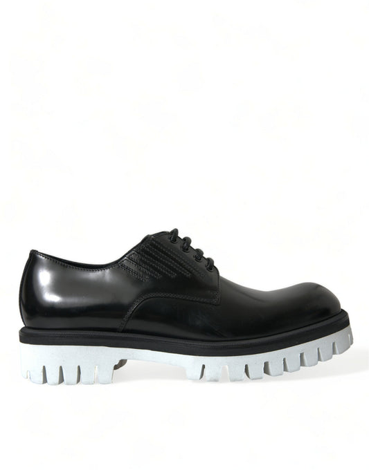 Sophisticated Black and White Leather Derby Shoes