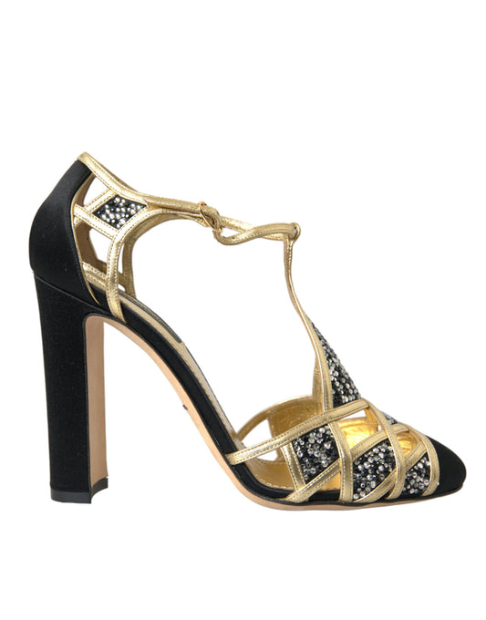 Black Suede Gold Embellished Heels Pump Shoes