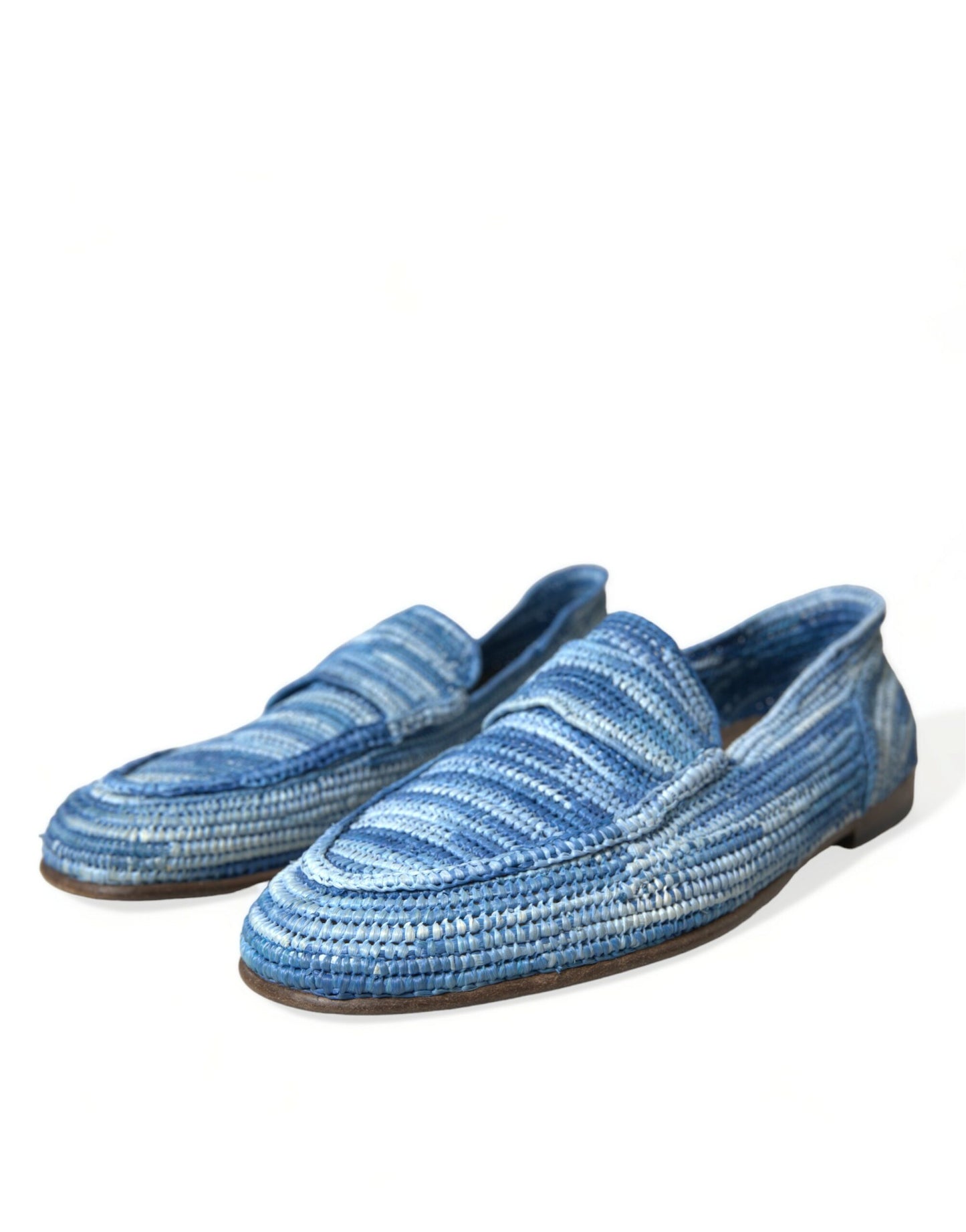 Elegant Blue Raffia Slip-On Loafers