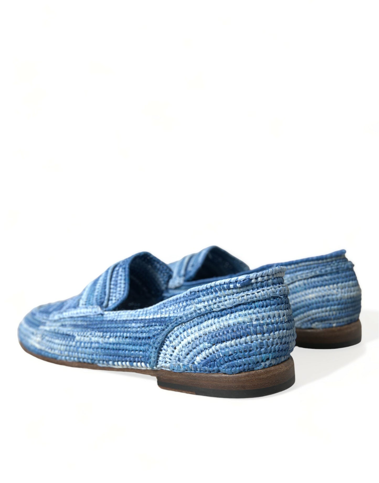 Elegant Blue Raffia Slip-On Loafers