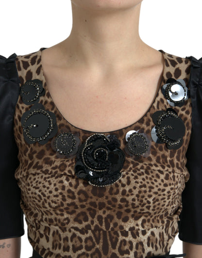 Silk Leopard Embellished Long Dress