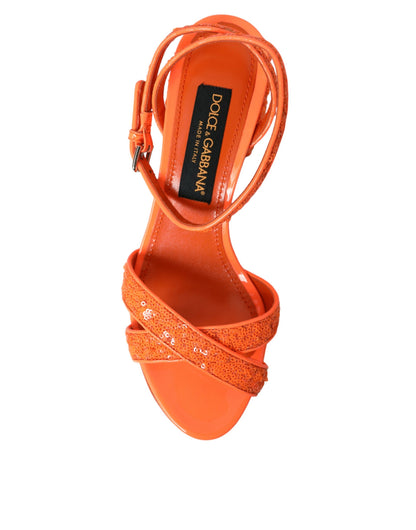 Orange Sequin Ankle Strap Sandals Shoes