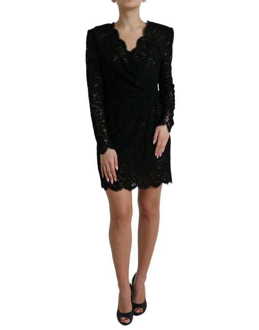Elegant Black Floral Lace Sheath Mini Dress
